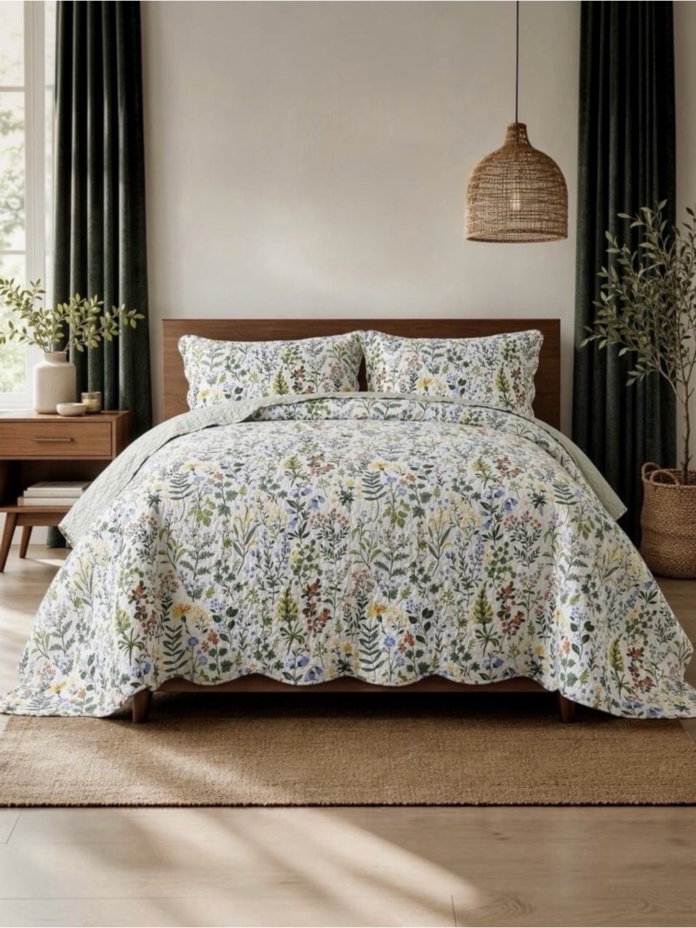 NEW Anthropologie Multicolor Floral Queen King Quilt Bedspread Bedding Sham Set